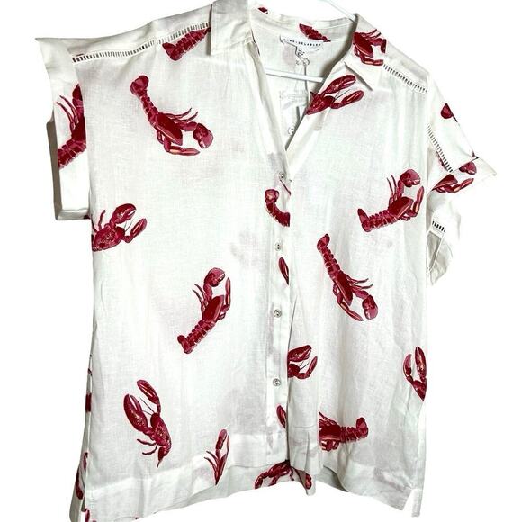NWT Jane & Delancey Women’s Linen Blend Button Down Lobster Shirt Size Large - Picture 5 of 8